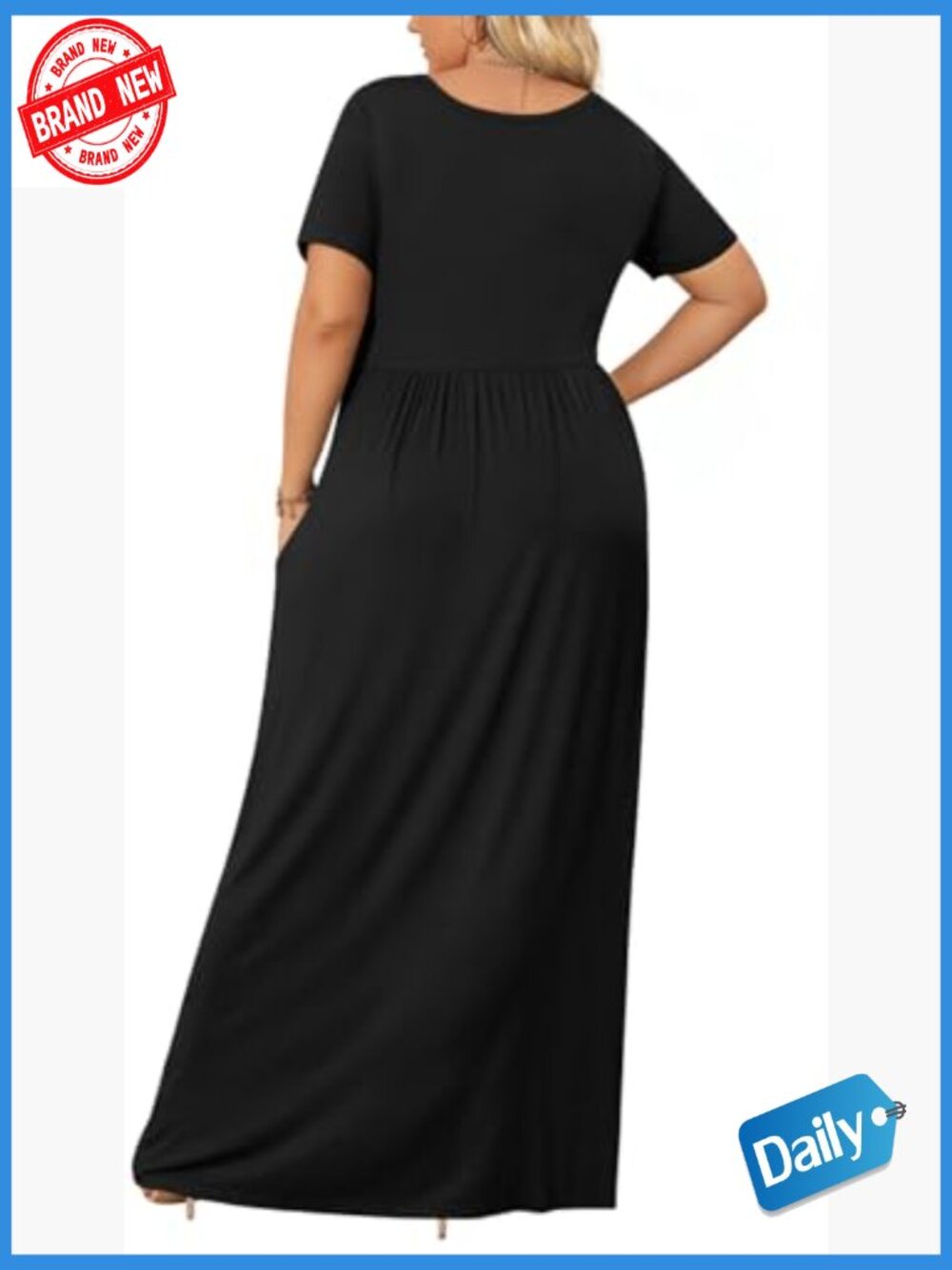 Plus Size Maxi Dress Short Sleeve Pockets XL-6XL Summer Wedding Casual - Picture 3 of 7